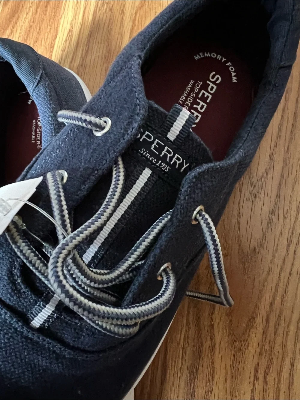 Sperry Navy Canvas Boat Shoes with White Soles